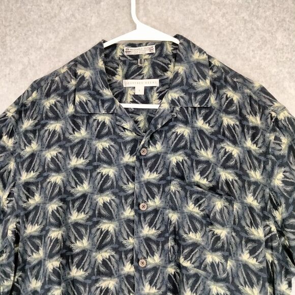 Geoffrey Beene Shirt Mens Size L Silk Blend Button Down Black Tropical Hawaiian - Picture 2 of 10